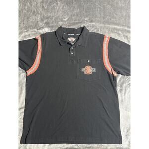Legendary Harley Davidson Motorcycles Polo Shirt Mens XL black Orange Biker